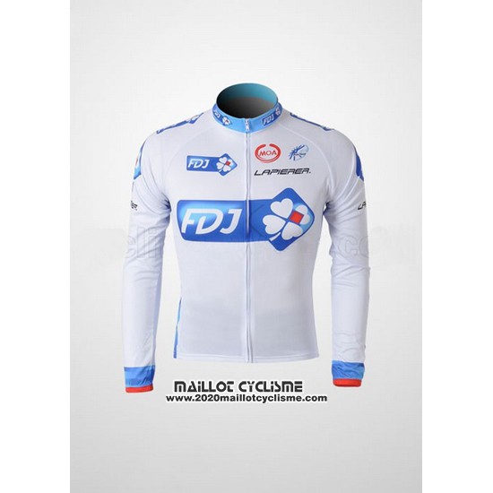 2010 Maillot Ciclismo FDJ Blanc et Bleu Clair Manches Longues et Cuissard